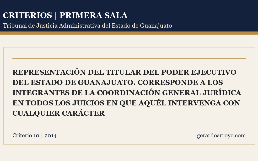 Representación Del Titular Del Poder Ejecutivo Del Estado De Guanajuato. Corresponde A Los Integrantes De La Coordinación General Jurídica En Todos Los Juicios En Que Aquél Intervenga Con Cualquier Carácter