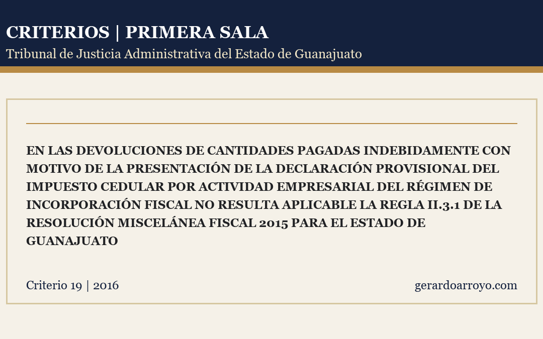 En Las Devoluciones De Cantidades Pagadas Indebidamente Con Motivo De La Presentación De La Declaración Provisional Del Impuesto Cedular Por Actividad Empresarial Del Régimen De Incorporación Fiscal No Resulta Aplicable La Regla Ii.3.1 De La Resolución Miscelánea Fiscal 2015 Para El Estado De Guanajuato