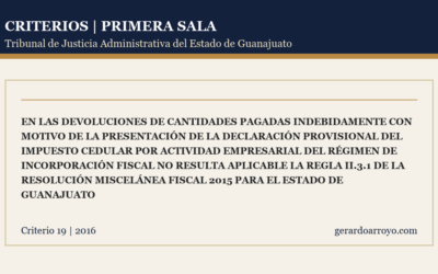 En Las Devoluciones De Cantidades Pagadas Indebidamente Con Motivo De La Presentación De La Declaración Provisional Del Impuesto Cedular Por Actividad Empresarial Del Régimen De Incorporación Fiscal No Resulta Aplicable La Regla Ii.3.1 De La Resolución Miscelánea Fiscal 2015 Para El Estado De Guanajuato