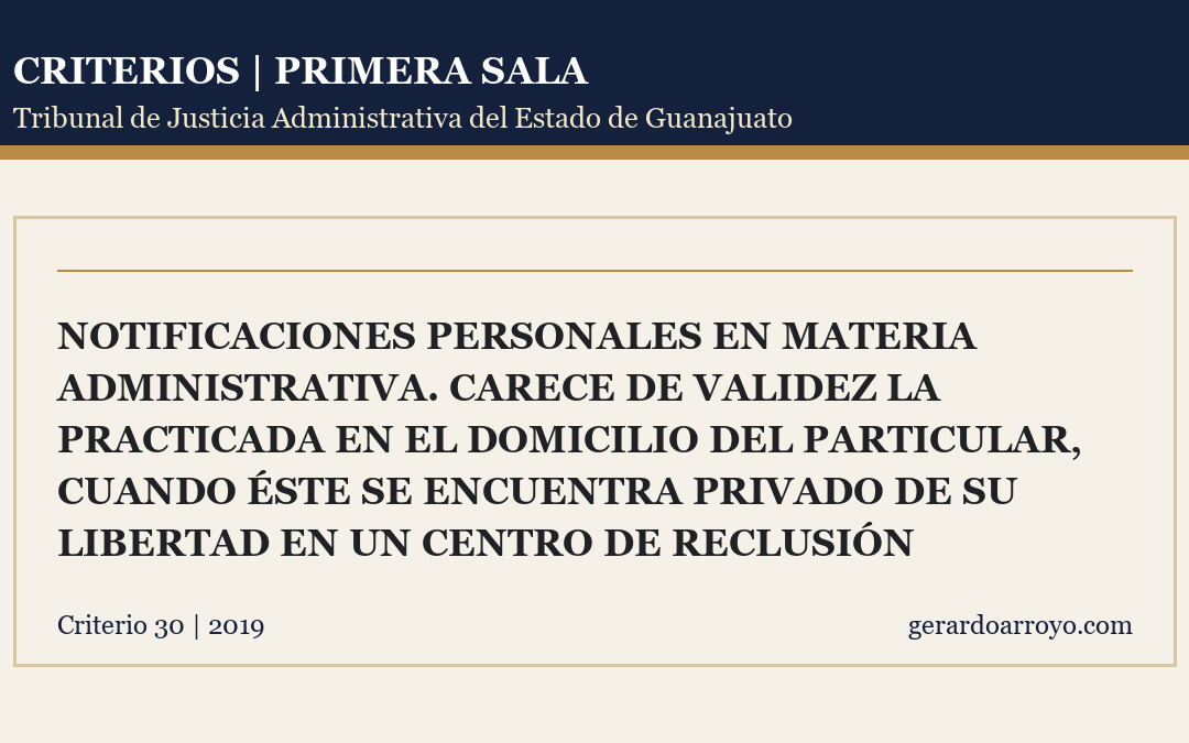 Notificaciones Personales En Materia Administrativa. Carece De Validez La Practicada En El Domicilio Del Particular, Cuando Éste Se Encuentra Privado De Su Libertad En Un Centro De Reclusión