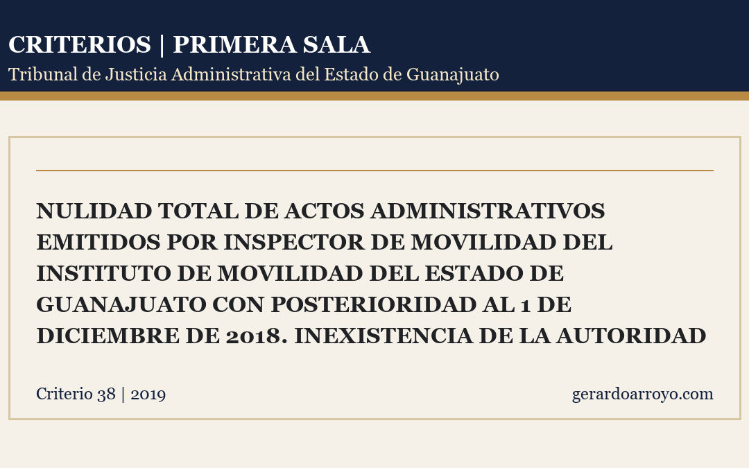 Nulidad Total De Actos Administrativos Emitidos Por Inspector De Movilidad Del Instituto De Movilidad Del Estado De Guanajuato Con Posterioridad Al 1 De Diciembre De 2018. Inexistencia De La Autoridad