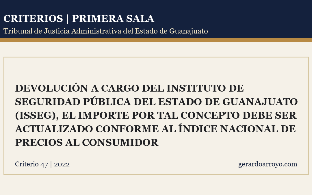 Devolución A Cargo Del Instituto De Seguridad Pública Del Estado De Guanajuato (Isseg), El Importe Por Tal Concepto Debe Ser Actualizado Conforme Al Índice Nacional De Precios Al Consumidor